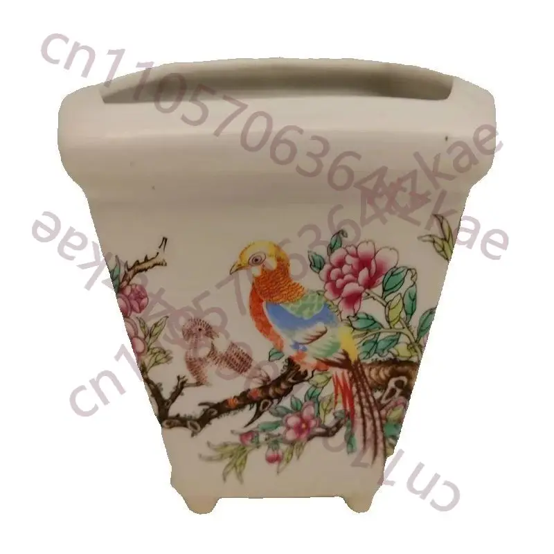 

Китайский фарфоровый цветочный горшок с розовым узором из цветов и птиц, декоративное кашпо для дома и сада, подходит для суккулентов.