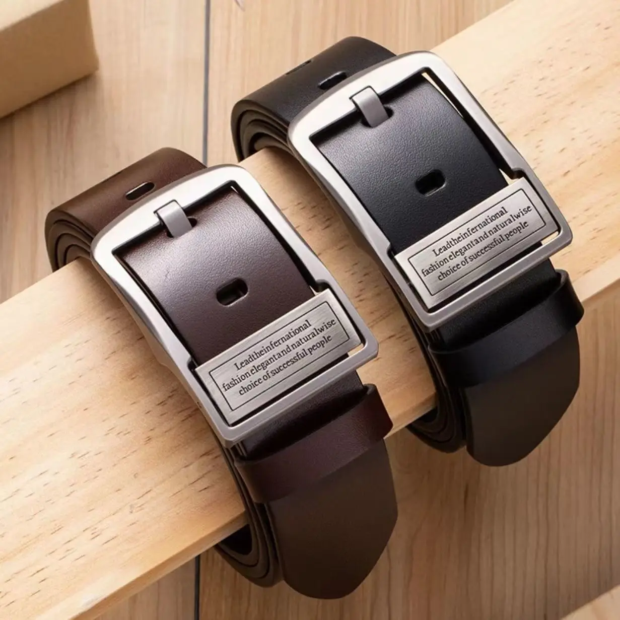 

New men's imitation leather, simple and fashionable alloy flipped needle buckle waist belt, versatile for business and leisure