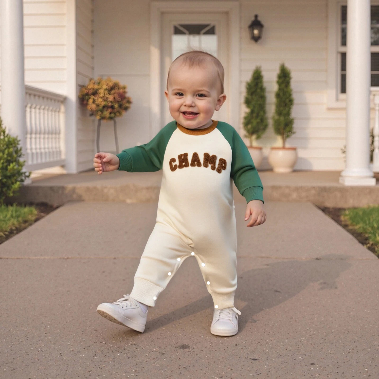 بدلة قفز خريفية للأطفال الأولاد بأكمام طويلة وياقة دائرية ومطرزة بألوان متباينة