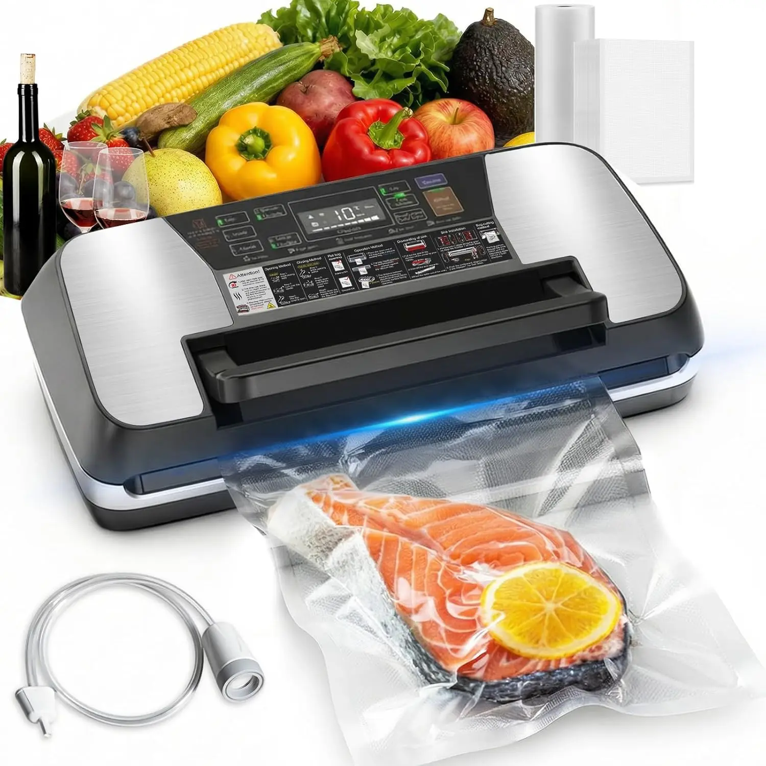 

230W Vacuum Sealer Machine, 95kPa Suction with Double Seal for Moist & Dry Food, 12-in-1 with Cutter, Hose & 10 Bags