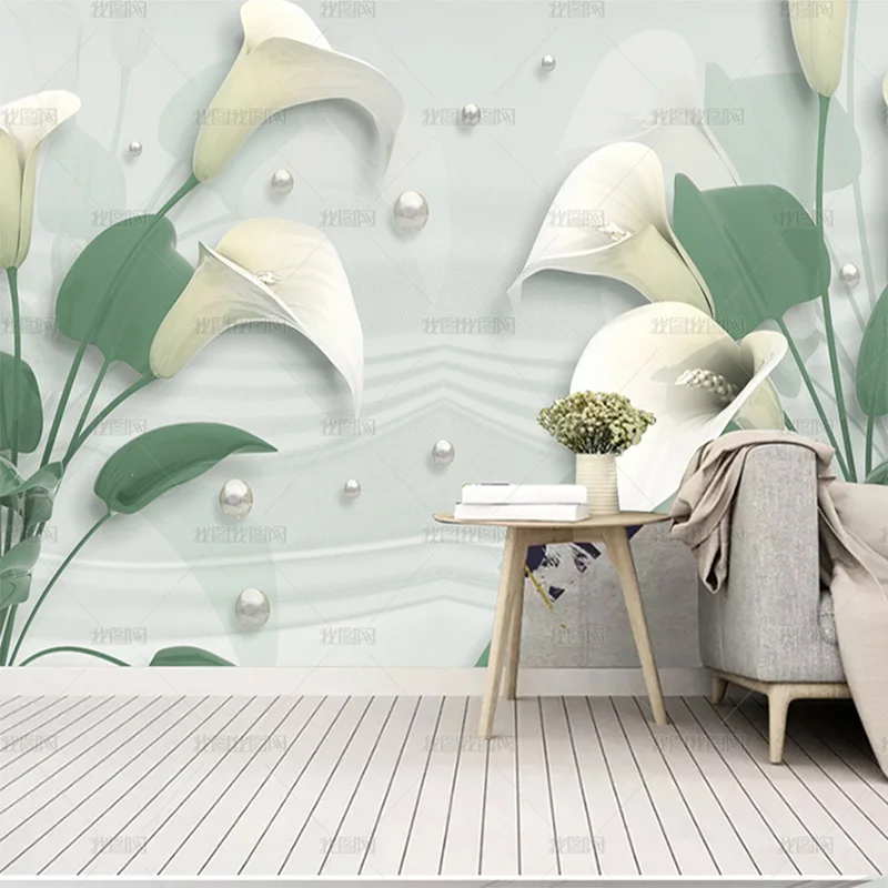 custom 3D Simple and noble three-dimensional mural jewelry flower Calla wallpaper light luxury TV  living room background wall