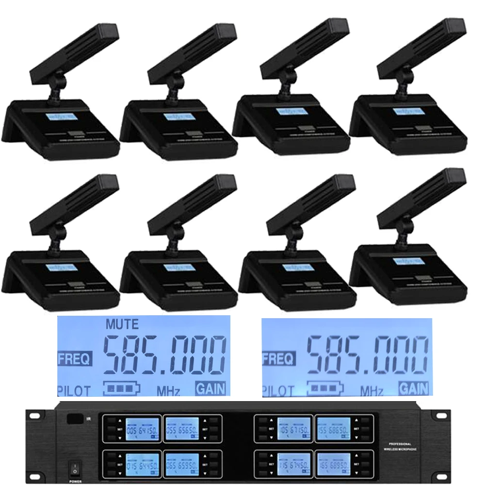 MiCWL EW800 Mute Button 8 Square Tube Wireless Conference Microphone System 400 Channel Meeting Mic One Key Mute Function