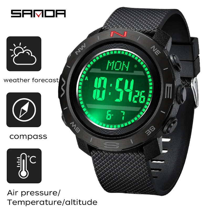 

SANDA 5106 Новые мужские электронные часы, многофункциональные часы с температурой, водонепроницаемые часы для альпинизма, ступеньки, спортивные часы
