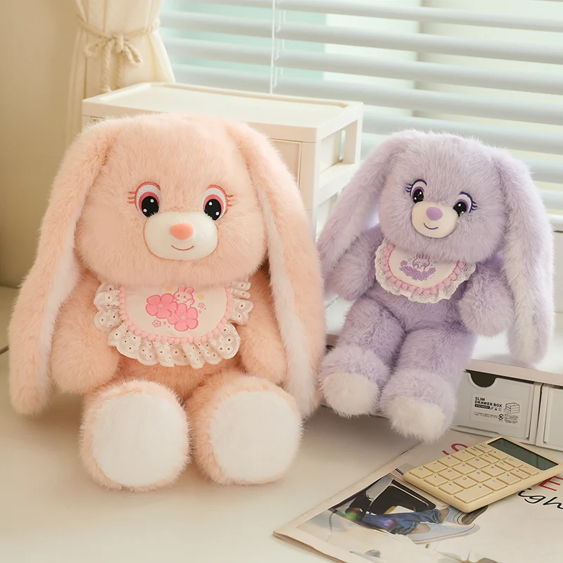 2 Color Cute Lop Rabbit Wear Bib Plush Toy Soft Stuffed Long Ears Fluffly Bunny Baby Sleeping Doll Home Decor for Girl Kids Gift