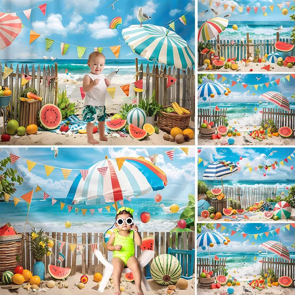 Summer Hawaiian Party Background Banner Seaside Sea Blue Sky Backdrop Decor Photography Baby Kids Birthday Portrait Stuido Prop