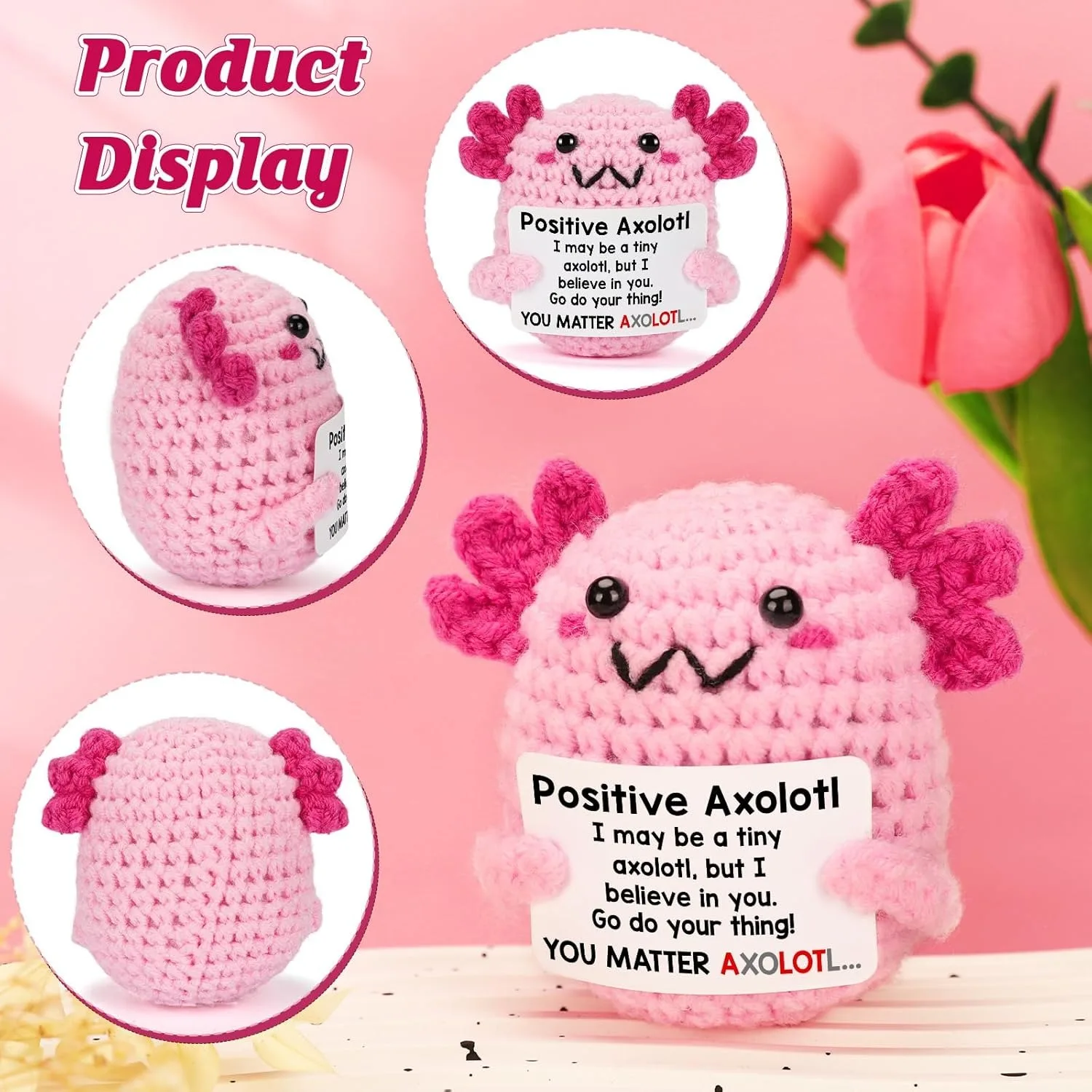 Valentine's Day Gift for a Girl, Mini Handmade Crochet Mexican Axolotl, Friendship Gift for Female Co-Workers, Emotional Encouragement Plush Birthday Gift, for a Girl