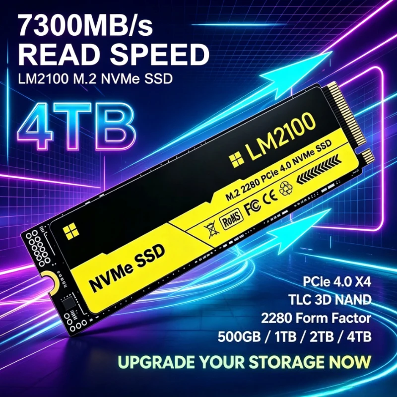 LM2100 NVMe M.2 SSD PCIe Gen4.0 X4 7300MB/s Transfer Speed TLC Solid State Drive 500GB-4TB Compatible with PS5 Laptop Desktop