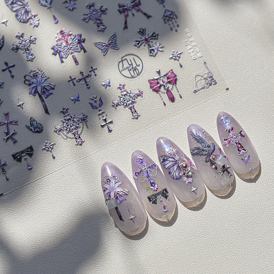 1 قطعة 5D فراشة الليل الداكن تنقش مسمار الفن ملصق شعبية العتيقة ثلاثي الأبعاد فراشة الورد مسمار لاصقة تزيين