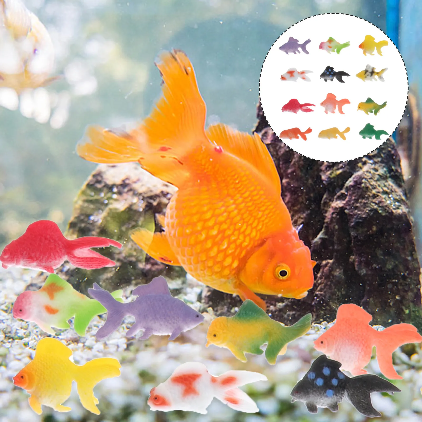 

12Pcs Tiny Goldfish Plastic Figures 2Cm Bright Colors Ideal for Aquarium Themed Decor Zoo Collection Kids Imagination Learning