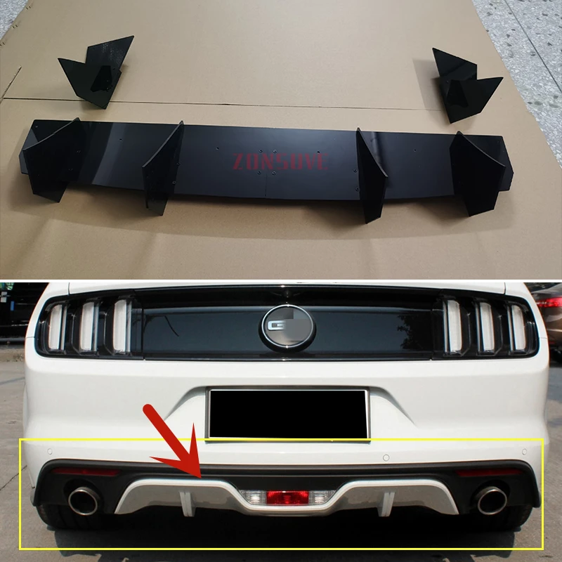 For Ford Mustang Ecobost 2015 2016 2017 Year Rear Bumper Diffuser Spoiler Lip Protector Splitter Body Kit Accessories