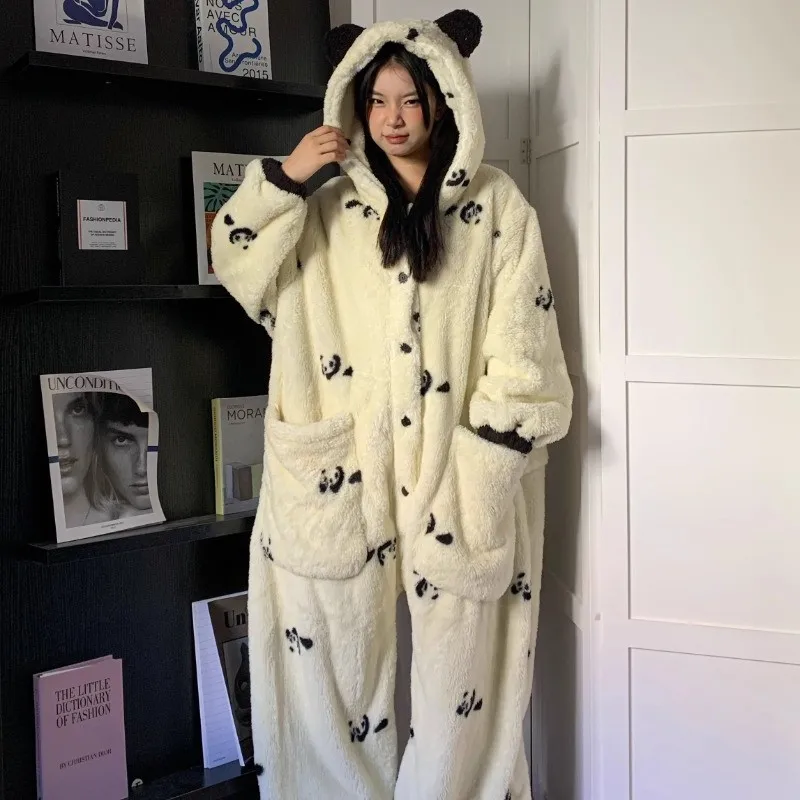 Girls Panda Coral Velvet One Piece Pajamas,Soft Warm Animal Kigurumi Jumpsuit,Cute Footed Pajamas for Toddler Kids Gift