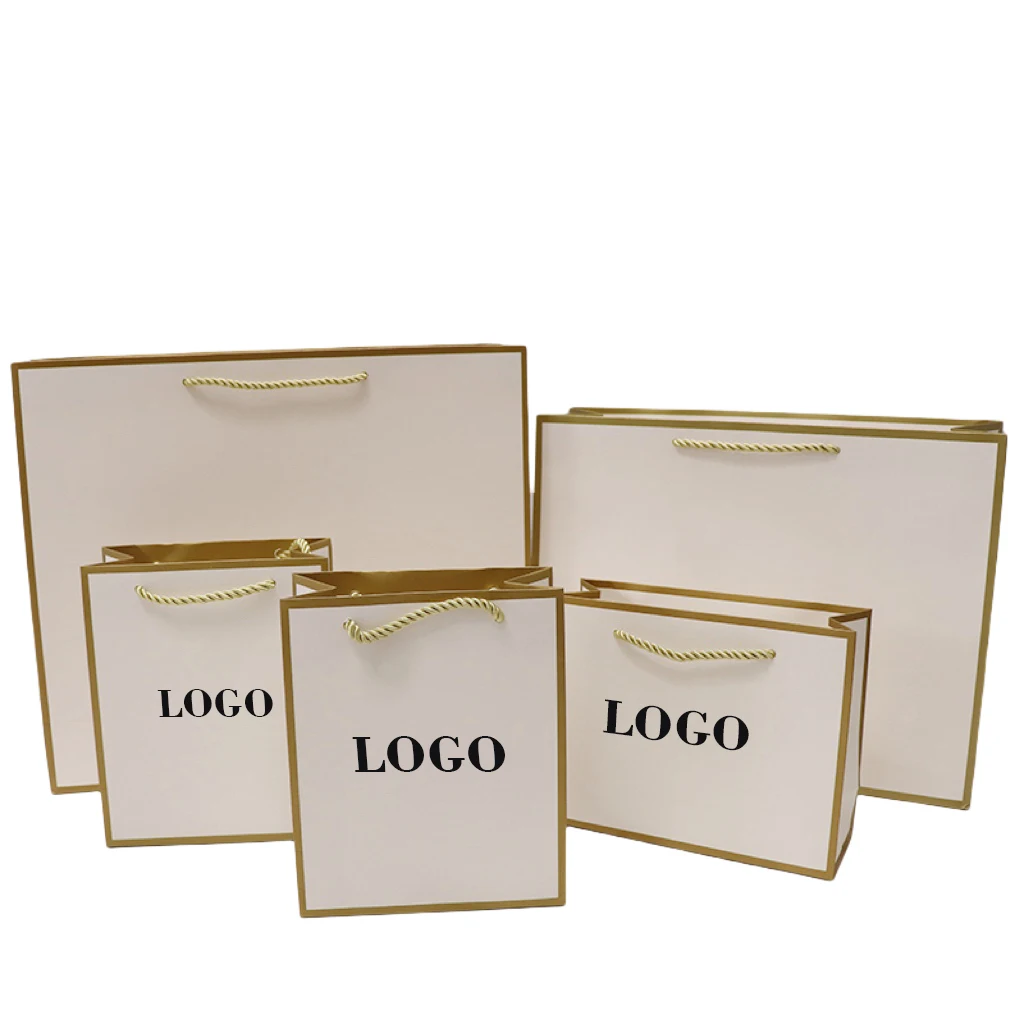 

5Pcs Personization Your Logo Gold Paper GIfts Bags For small business package bags Wedding Valentine's Day Gift Packaging Bags