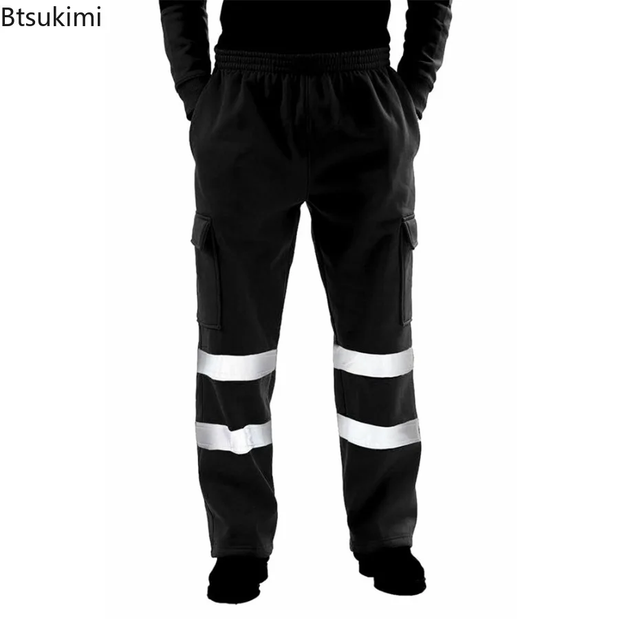 秋冬メンズ作業服反射ストライプ高視認性安全スウェットパンツルーズカジュアルメンズレインパンツフリースジョガー