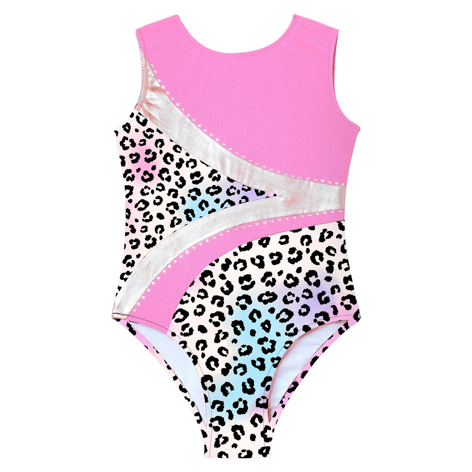 Meisjes Ballet Dans Turnpakje Kunstschaatsen Kostuum Mouwloze Print Shiny Rhinestone Gymnastiek Bodysuit Voor Yoga Sport Badmode