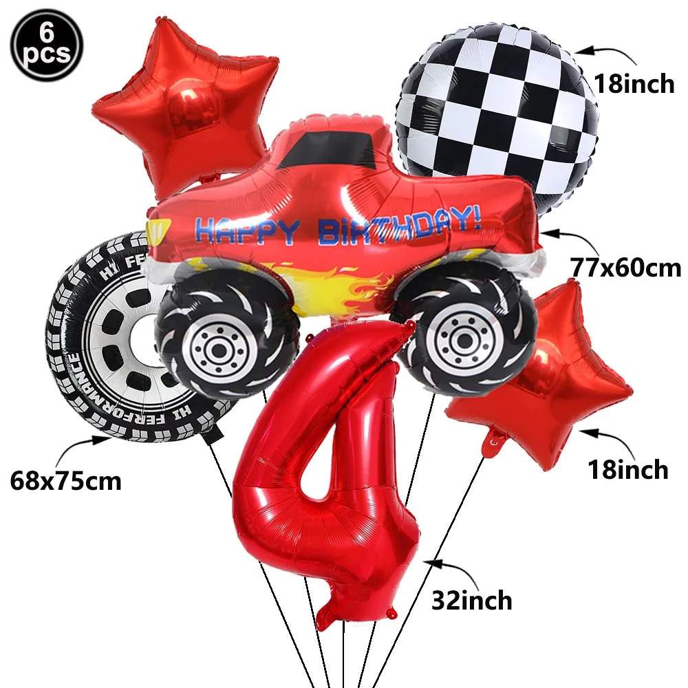 Monster Truck Birthday Balloon Set 1-9th Birthday Decor Racing Checkered Flag Wheel Star Foil Balloons Baby Shower Party Decor - view 5