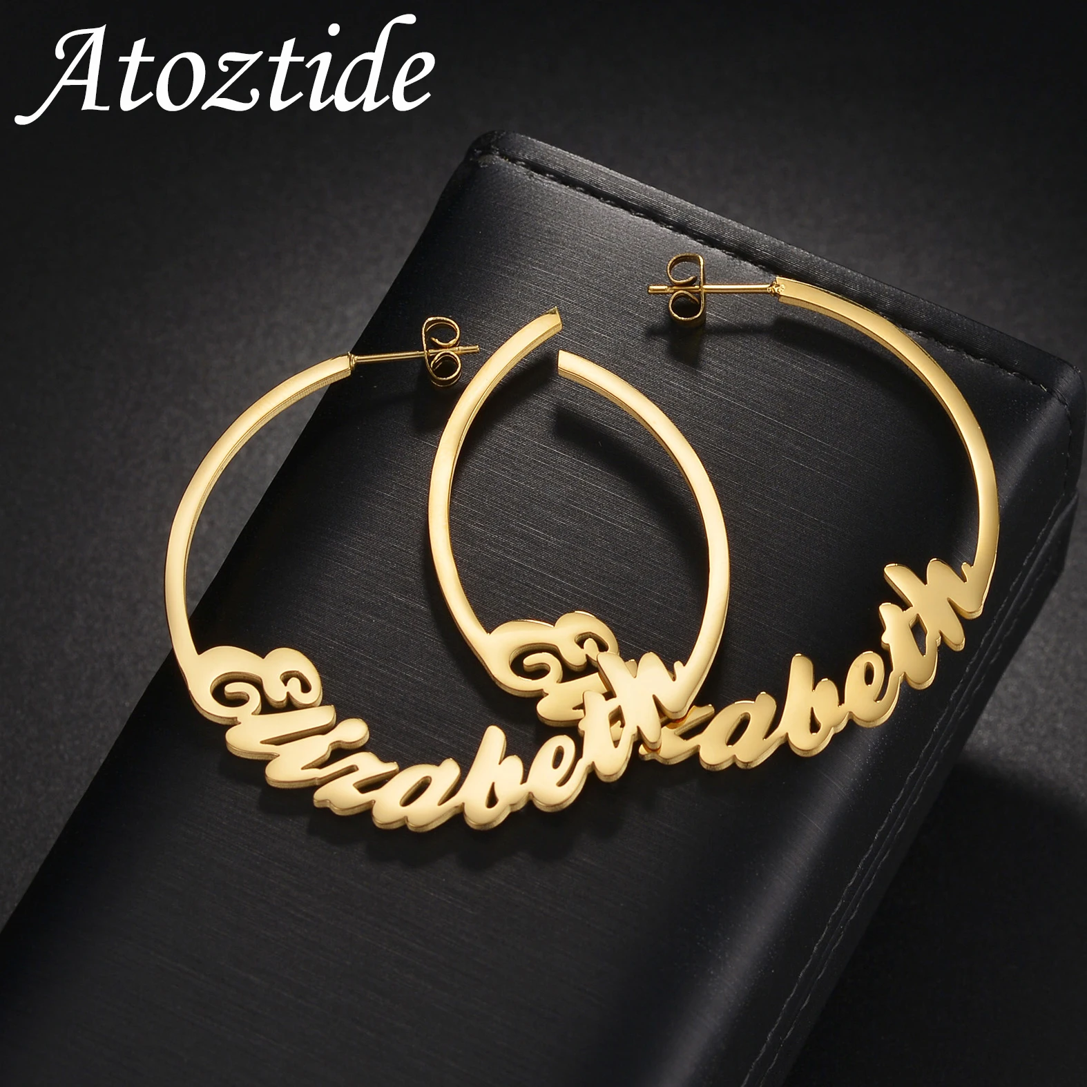 Atoztide Personalized Custom Name Earrings Stainless Steel for Women Welding Pin Bend Letters Nameplate Fashion Jewelry Gift