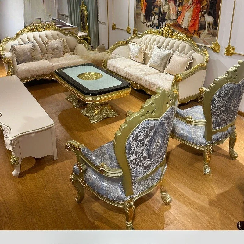 French court style, neoclassical solid wood sofa, living room carved aristocratic, luxury, high-end living room furniture