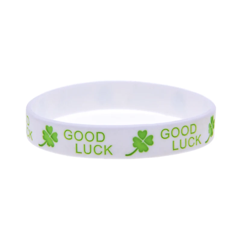 50 Pcs Four Leaf Clover Pattern Silicone Wrist Band Inspirational Good Luck Rubber Bracelet for Friends and Family