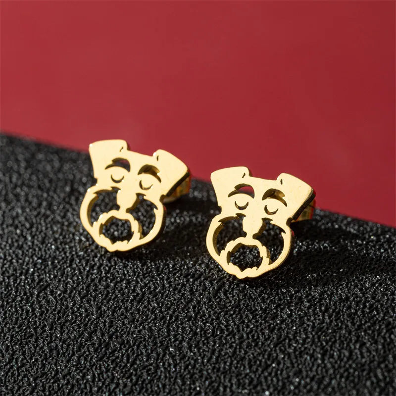 Europe and the United States cross-border versatile fashion stainless steel cute pet dog head stud earrings hollow moon smile ea