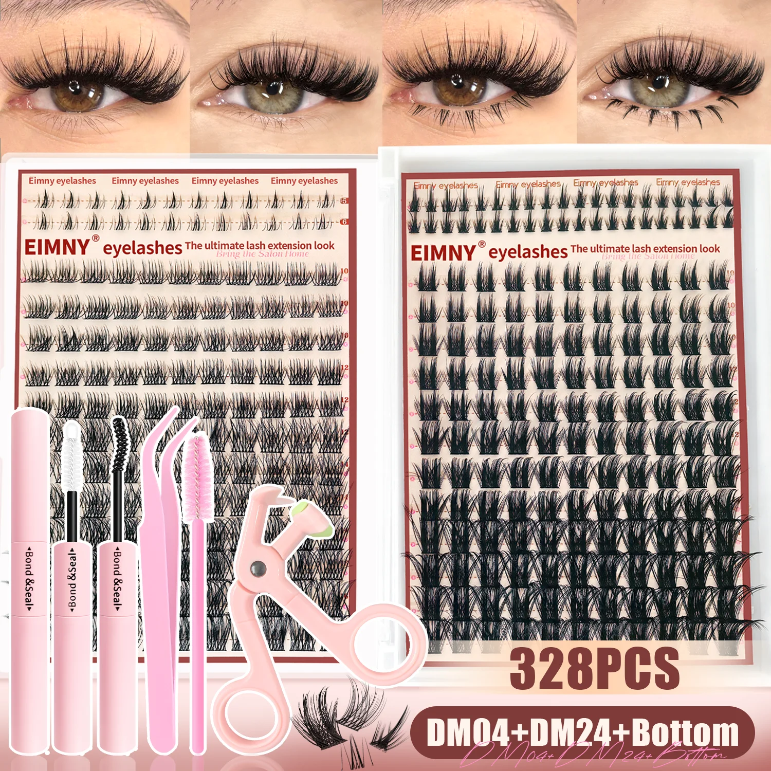 EIMNY 328 PCS Lash Extension Kit Ultra Soft, Lightweight & Reusable Easy to Apply, Beginner Friendly Perfect for Daily