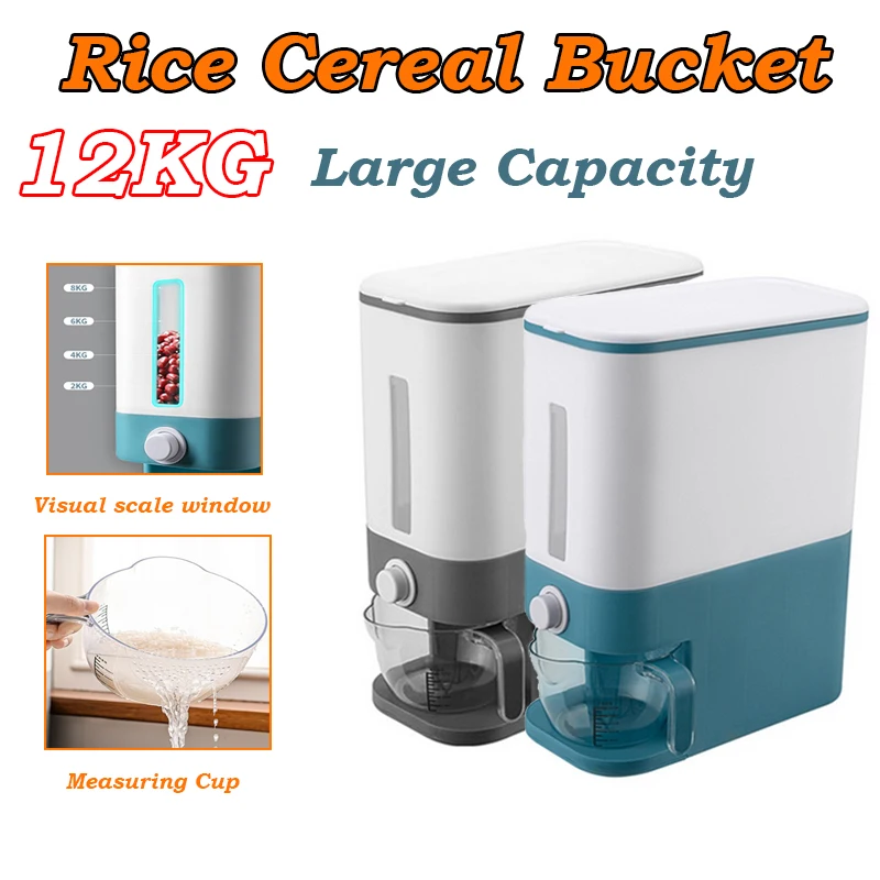 

12KG Automatic Cereal Dispenser Storage Box Kitchen Food Tank Rice Wheat Container Organizer Grain Cans