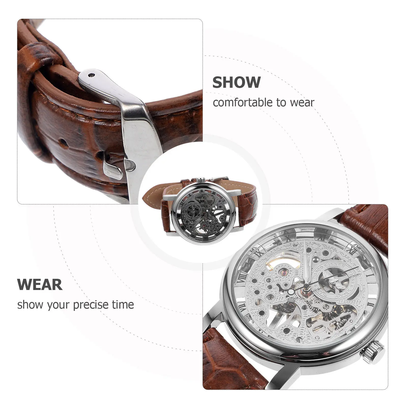 

Мужские механические часы Winner 036, серебристо-коричневые, с полым круглым циферблатом, ручным заводом, водонепроницаемые, с ремешком из полиуретана, удобная посадка