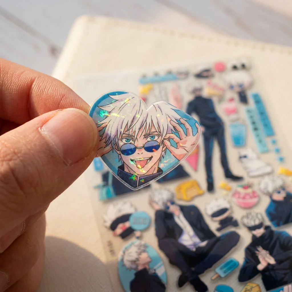 Anime Die Cut Sticker Sheet Durable Vinyl Cartoon Stickers Cute Boy Dessert Glossy Holographic Decal for Laptop Water Bottle