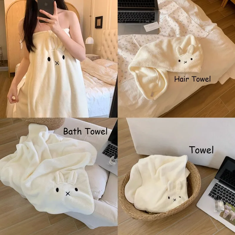 

New Kawaii Miffy Home Quick Drying Shower Coral Velvet Bath Towel Absorbent Quick High Beauty Cartoon Bath Skirt Girl Gift