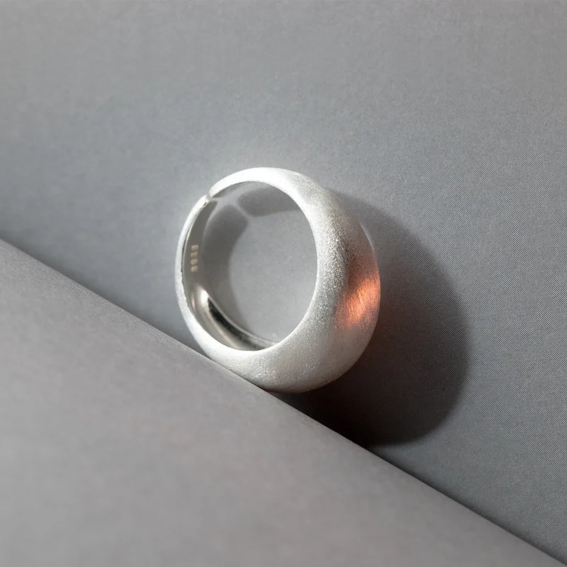 خاتم بسيط كبير بيضاوي فريد مطلي بالفضة عيار 925 للنساء مجوهرات إصبع قابل للتعديل مفتوح عتيق كهدية عيد ميلاد للحفلات