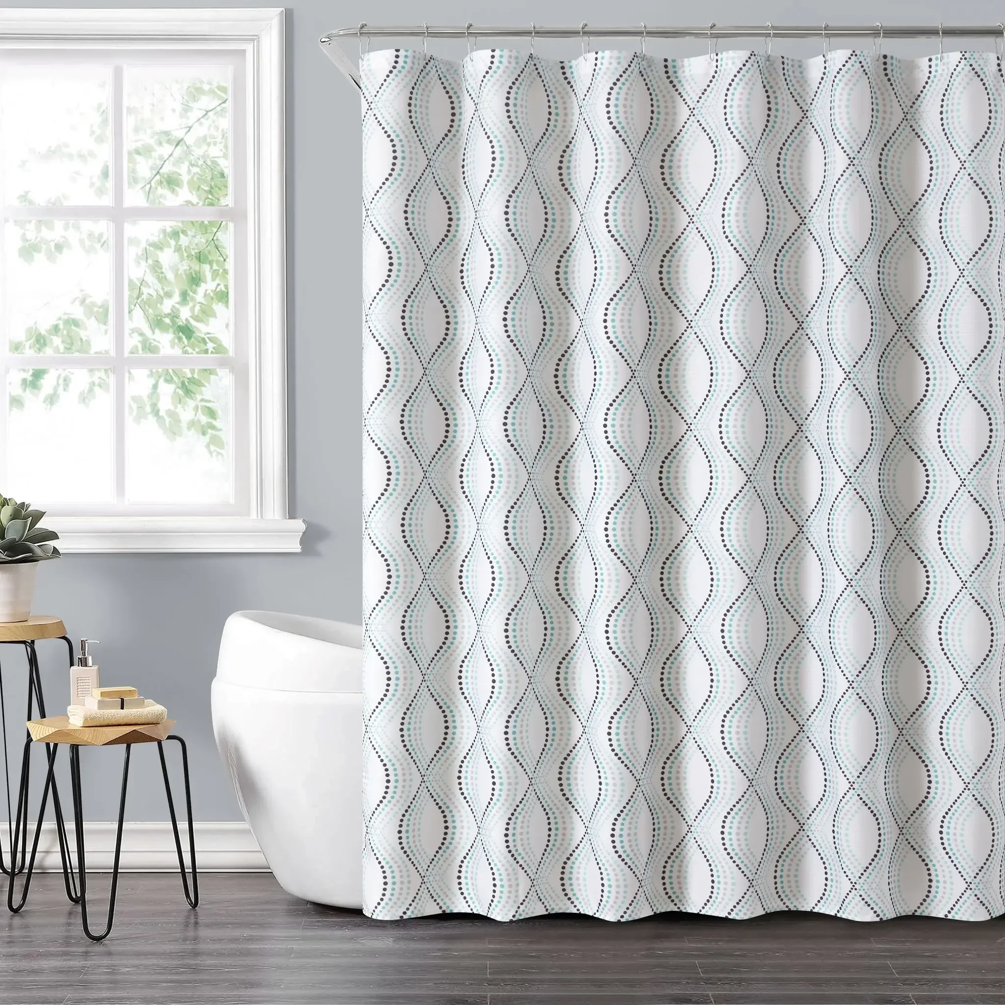 

14-Piece Blue Dot Shower Curtain Set – 72' x 72' Fabric Curtain, PEVA Liner & Rust-Resistant Hooks, Easy-Clean Bathroom Upgrade