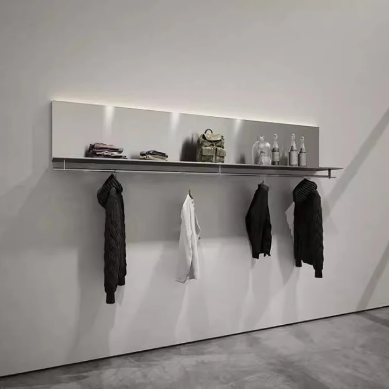 

Silver Metal Garment Display Rack Luxury Wall Mounted Storage Organizer for Boutique Shop Clothes Hanger Space-saving Coat Rack