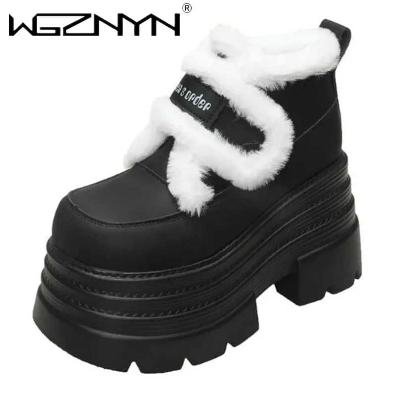 

2025 Winter Boots Women Warm Cotton Snow Shoes Fashion 10CM High Platform Sneakers Thick Heels Suede Leather Ladies Plush Pumps