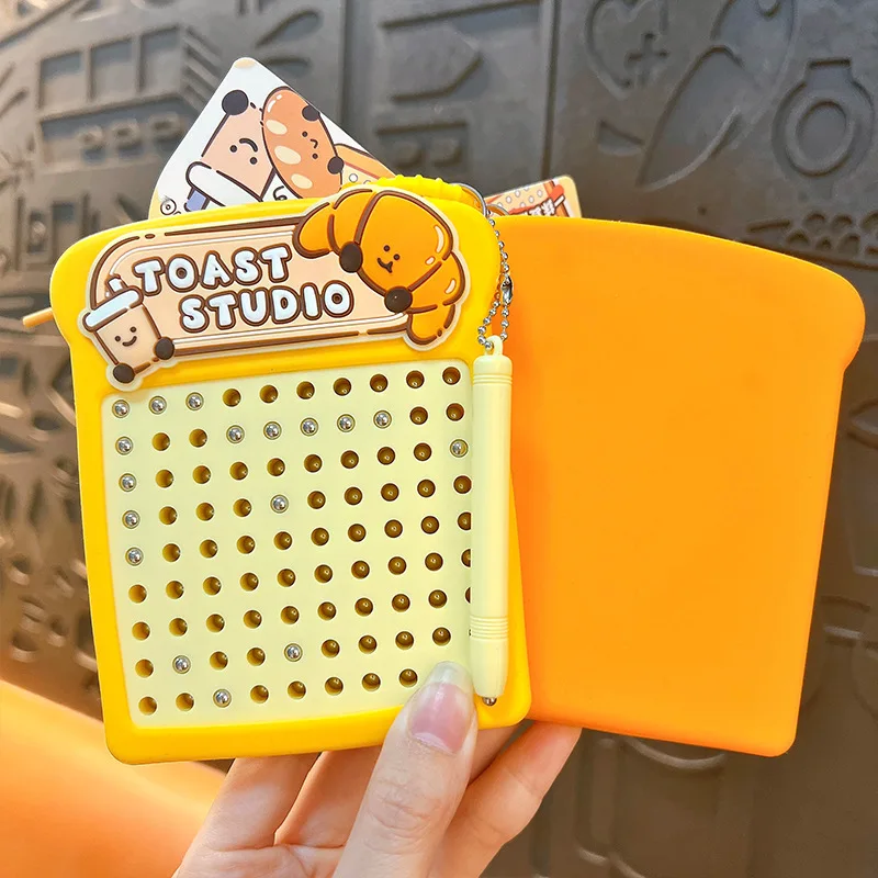 Creative Cute Bread Stress Relief 90 Beads Square Magnetic Drawing Board Keychain Pendant Fun Drawing Board Toy Small Gifts