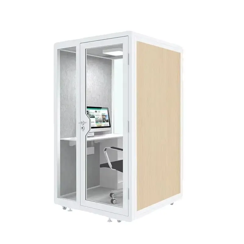 Indoor Movable Soundproof Office Cabin, Portable Acoustic Silent Booth with Ventilation System,  Phone Call & Reading Room