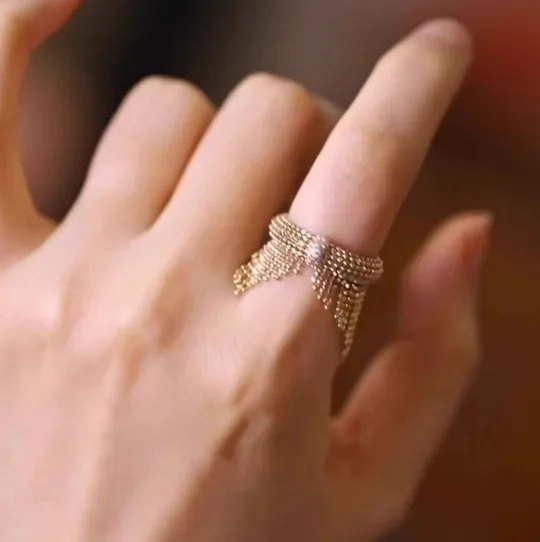مجوهرات إيطالية عالية طبق الأصل 14k الذهب معبأ شبكة شرابة خواتم كوكتيل للنساء بيان أنيق حفلة فنجر باند الإكسسوار #5