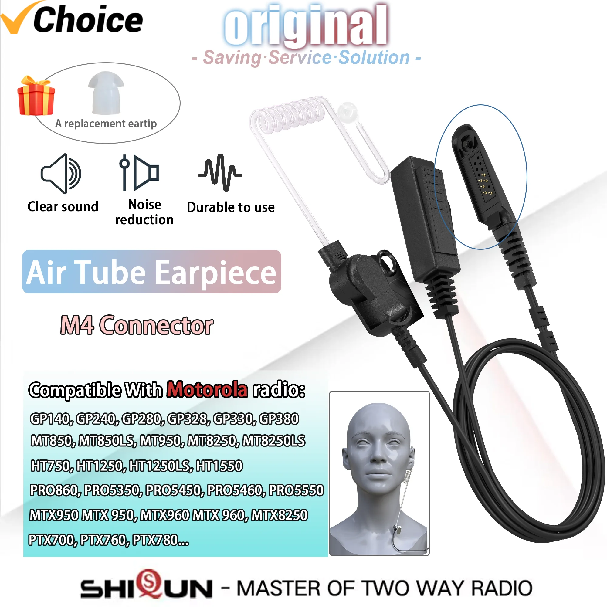 Acoustic Tube Earpiece Mic PPT Headset Big PTT M4 connector Earphone Compatible With Motorola GP328 GP340 380 MTX950 HT750 Radio