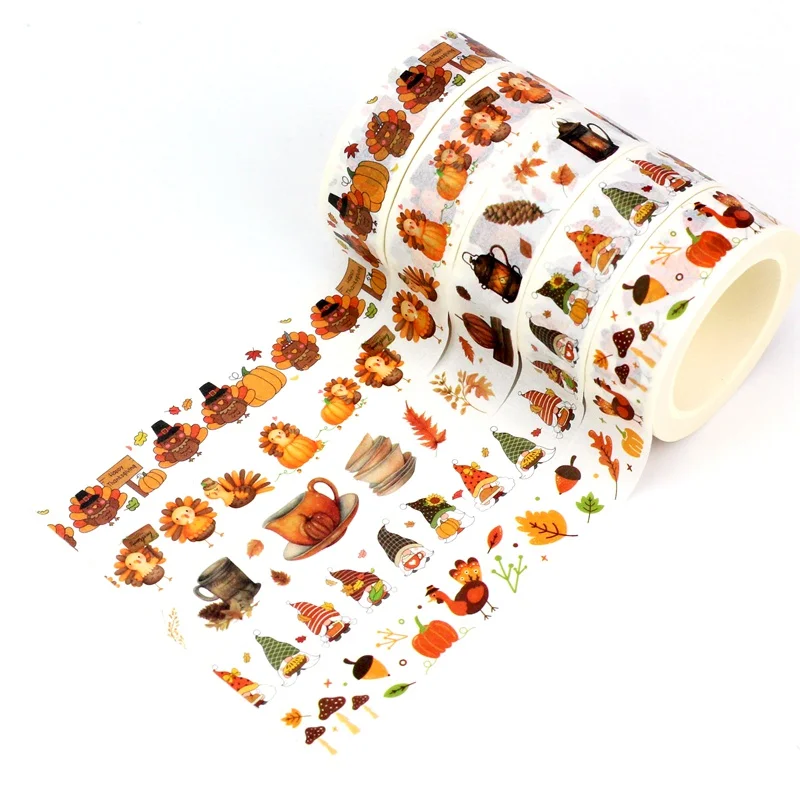 NOWOŚĆ 1X10M Deco Pumpkin Leaves Corn Turkey Sunflower Fall Washi Tape Set for Scrapbooking Planner Masking Tape Kawaii Papeleria