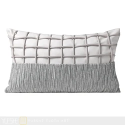 Modern and simple gray thick leather rope woven cushion pillow villa model room waist pillow living room sofa pillow