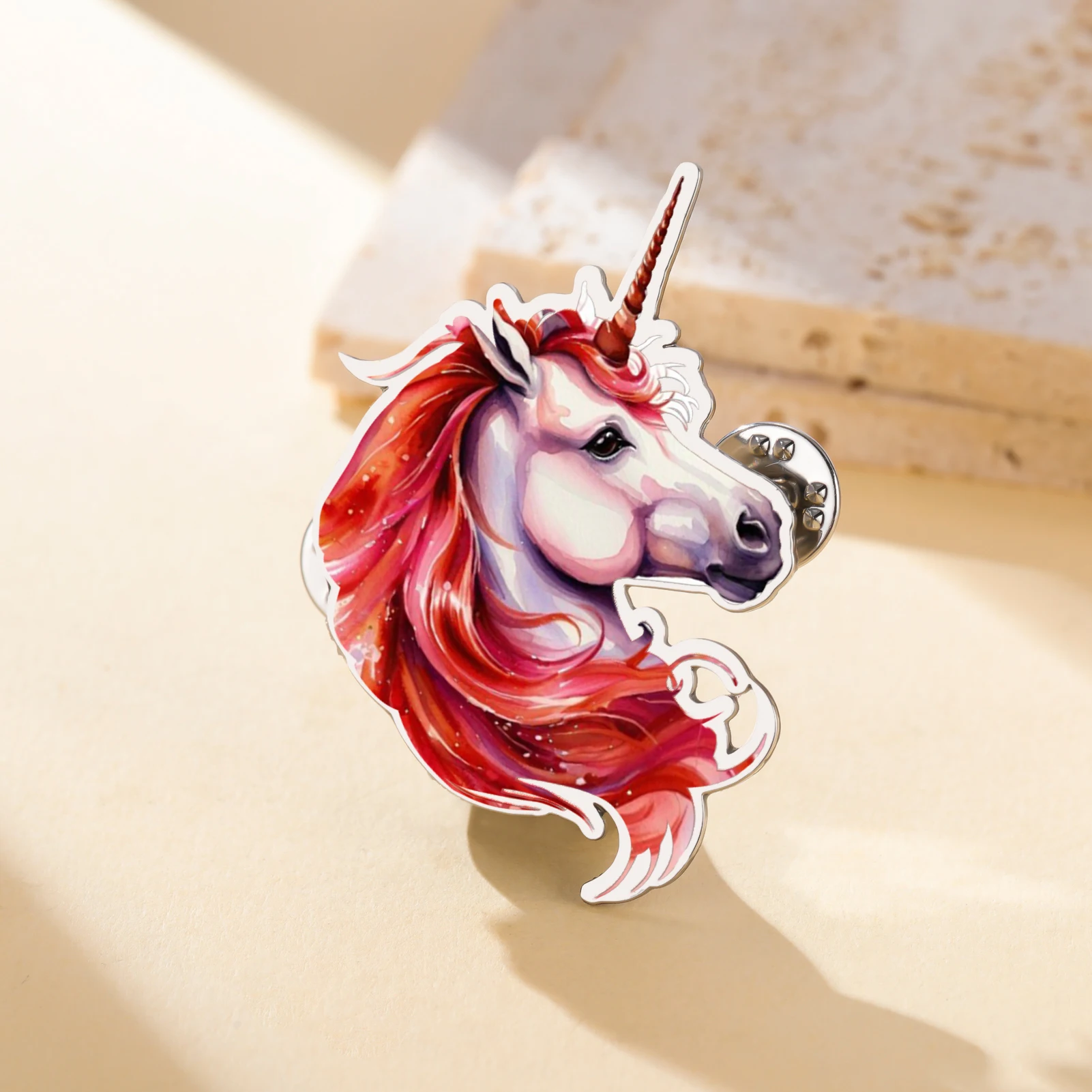 Lucktune الملونة المطبوعة يونيكورن دبابيس الفولاذ المقاوم للصدأ الحيوان دبابيس معدنية الرجال قميص نسائي شارات التلبيب دبابيس مجوهرات هدايا