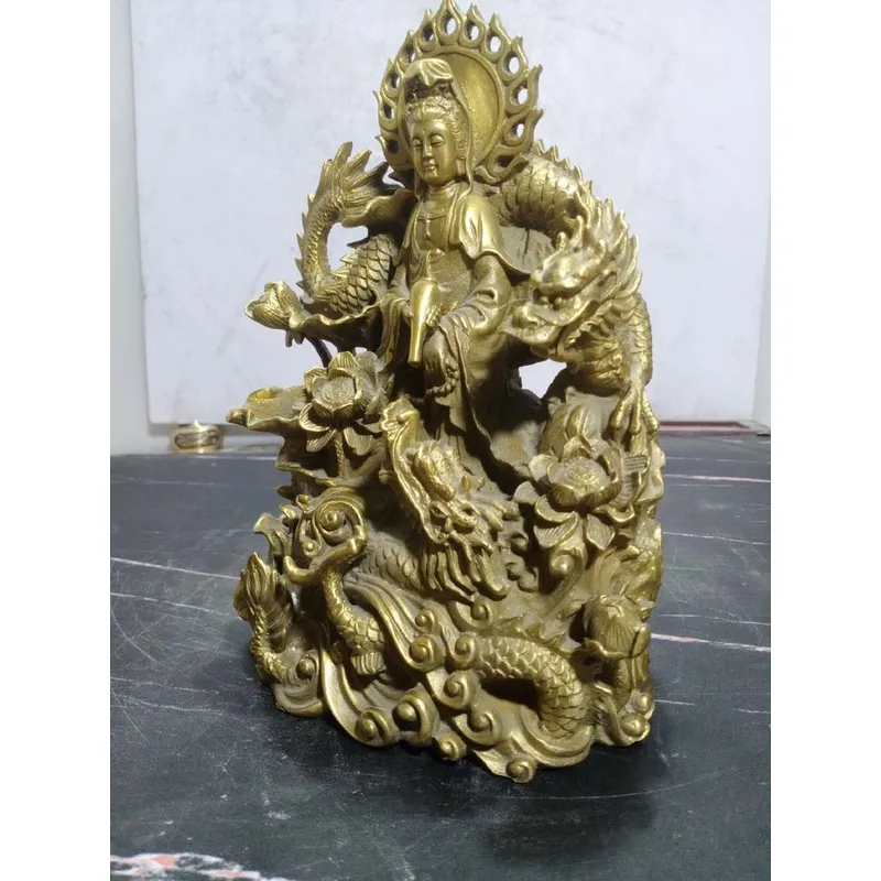Bronze brass crafts of the Southern Sea , -Guarding , Dragon-Riding , and Lotus Guanyin for worsh