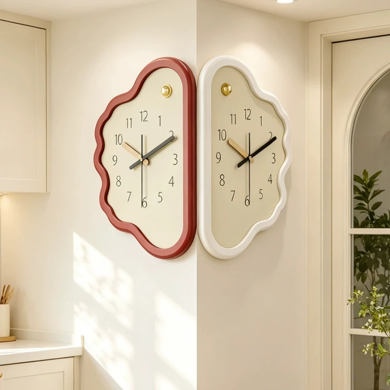 Cream Style Double-sided Wall Clock Home Decor Corner Clocks Creativity Living Room Wooden Two-way Wall Watch Room Decoration