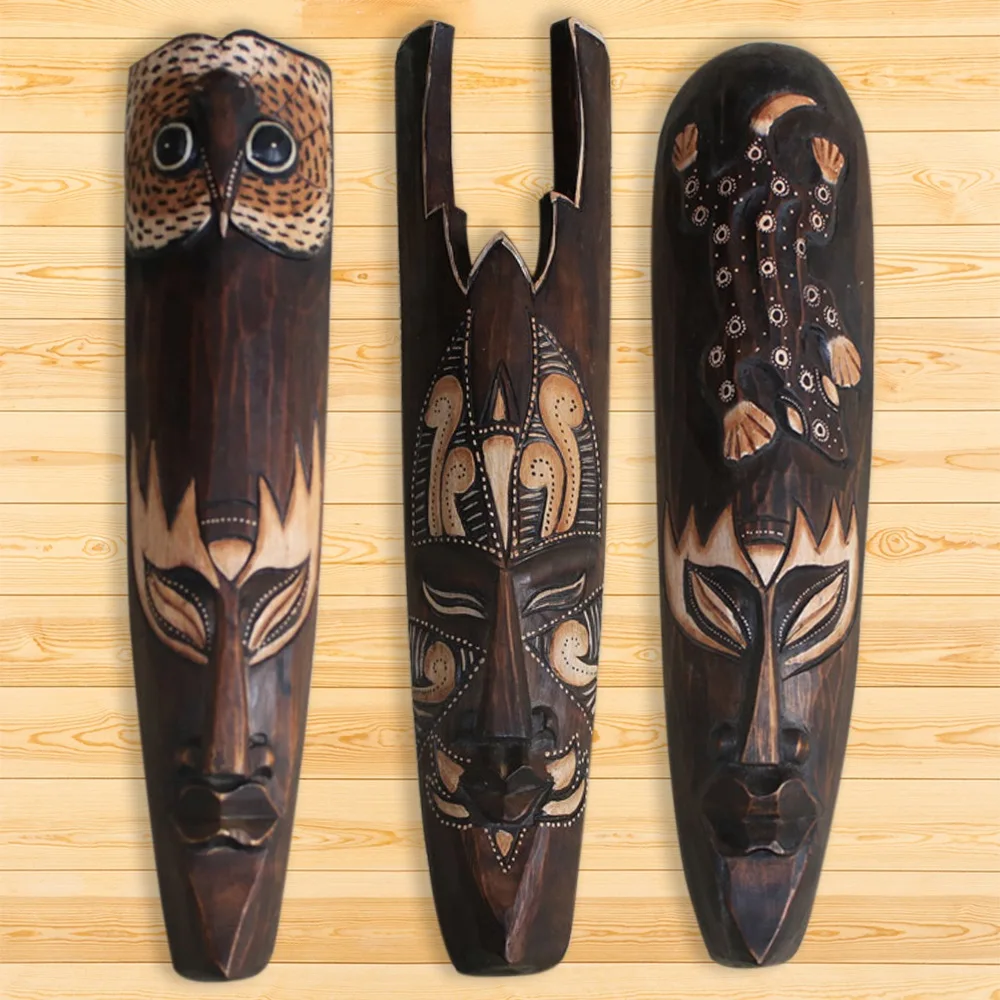 ABCA-Solid Wood Mask For Wall Decoration African Facebook Bar Ktv Restaurant Wall Hanging Thai Woodcut Decoration