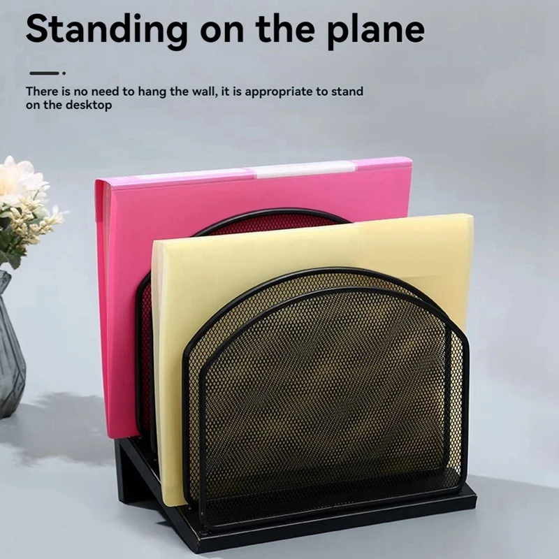 Inclined Desk File Organizer, 5 Section Vertical File Folder Holder Stand Rack File Sorter For Office Classroom Desktop