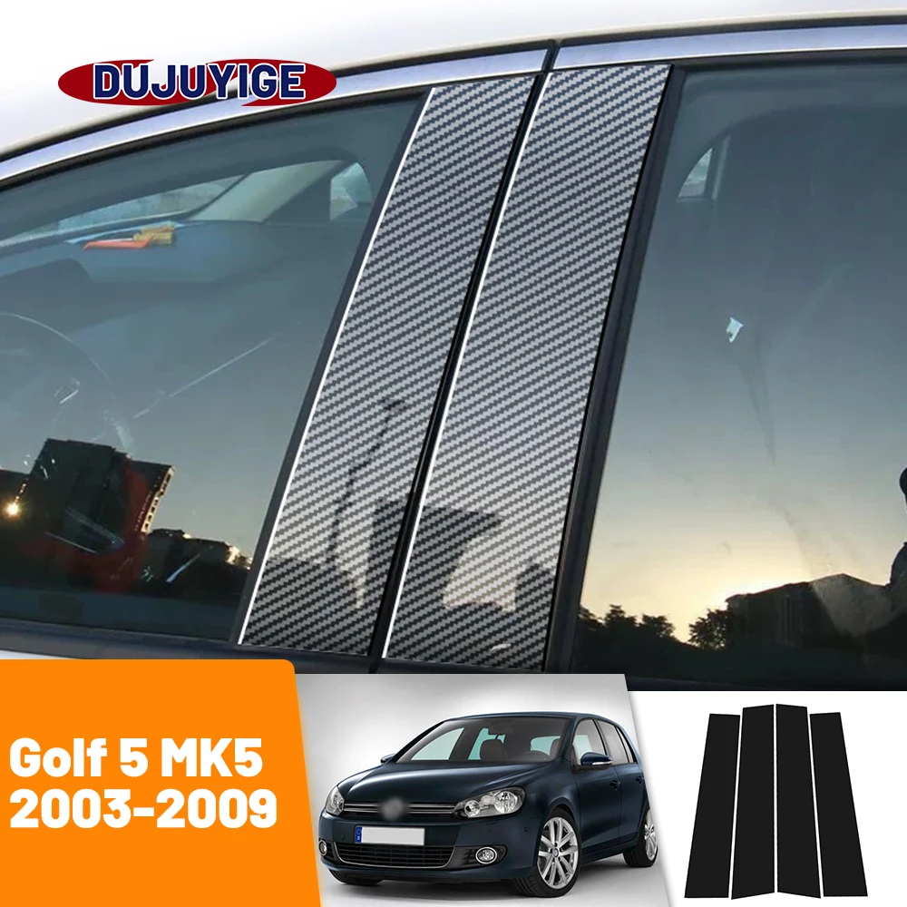 For VW Golf 5 MK5 2003-2009 2004 2005 2006 2007 2008 Carbon Fiber Window Door Column Deal B C Pillar Post Cover Trim Sticker