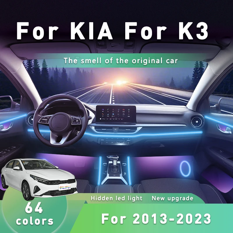 

FILIPLI For KIA K3 For 2013-2023 Sound Activated 64 RGB Colour Car Interior Acrylic Light Music Sync Dynamic Atmosphere Lights