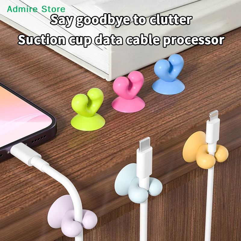 [G]3/6 PCS Cute Desktop Cable Organizer Holder Winder Clips Desk Suction Cup Mobile Phone Data Cable Management Wire Cord Holder