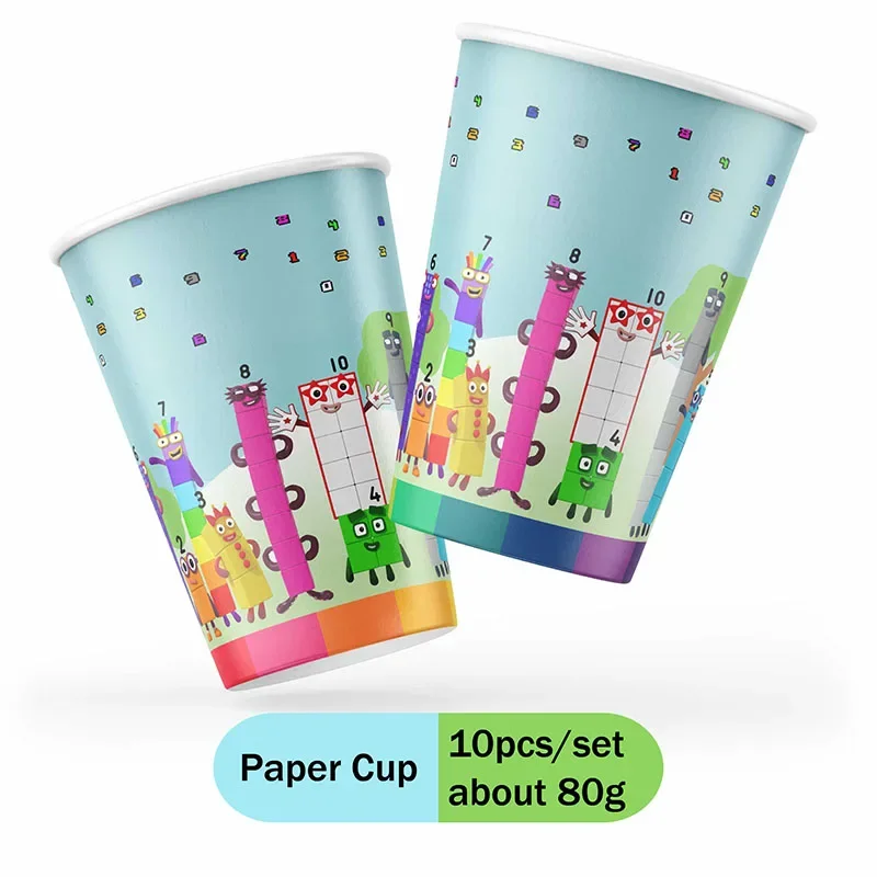 Children's Cartoon Number Building Blocks Decoration Set Baby Shower Birthday Party Supplies Disposable Cup Plate Kids Gift Toys