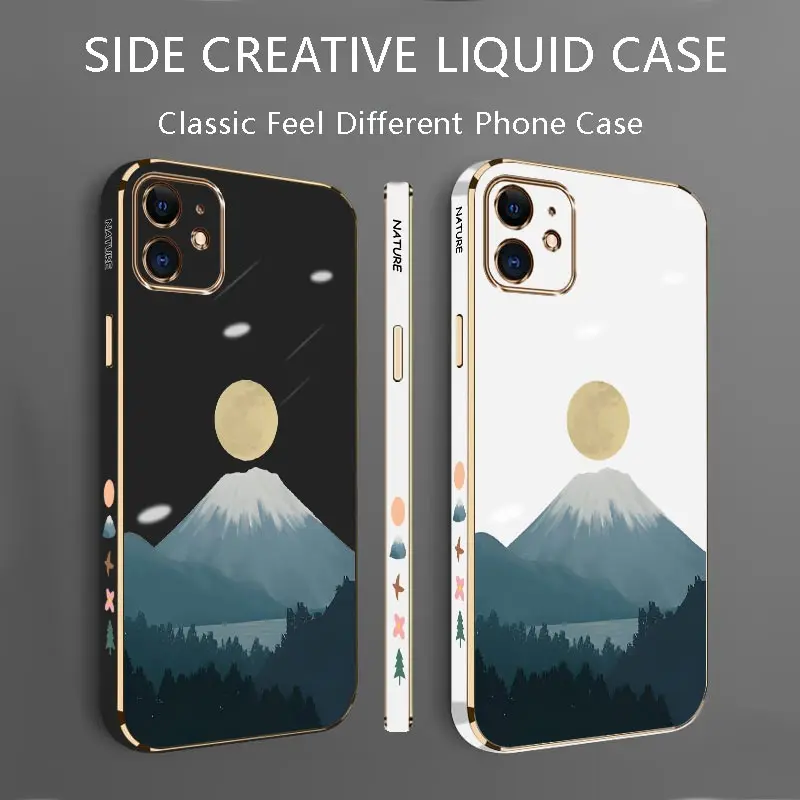 11 Lunar Volcano Luxury Plating Phone Case For iPhone 11 15 12 13 14 Pro Max 6 6S 7 8 14 15 Plus XS XSMax X XR mini 12 13 Cover