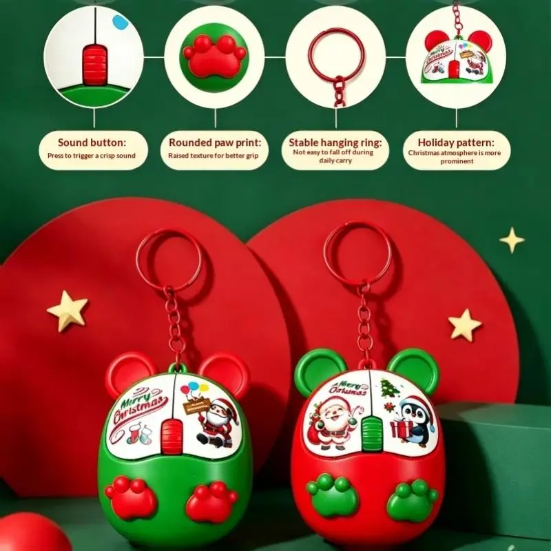 Xmas Themed Fidget Mouse Toy with Crinkle Press Sound Cute Festive Prints Sensory Toy for Kids Birthday Holiday Gift Ideas