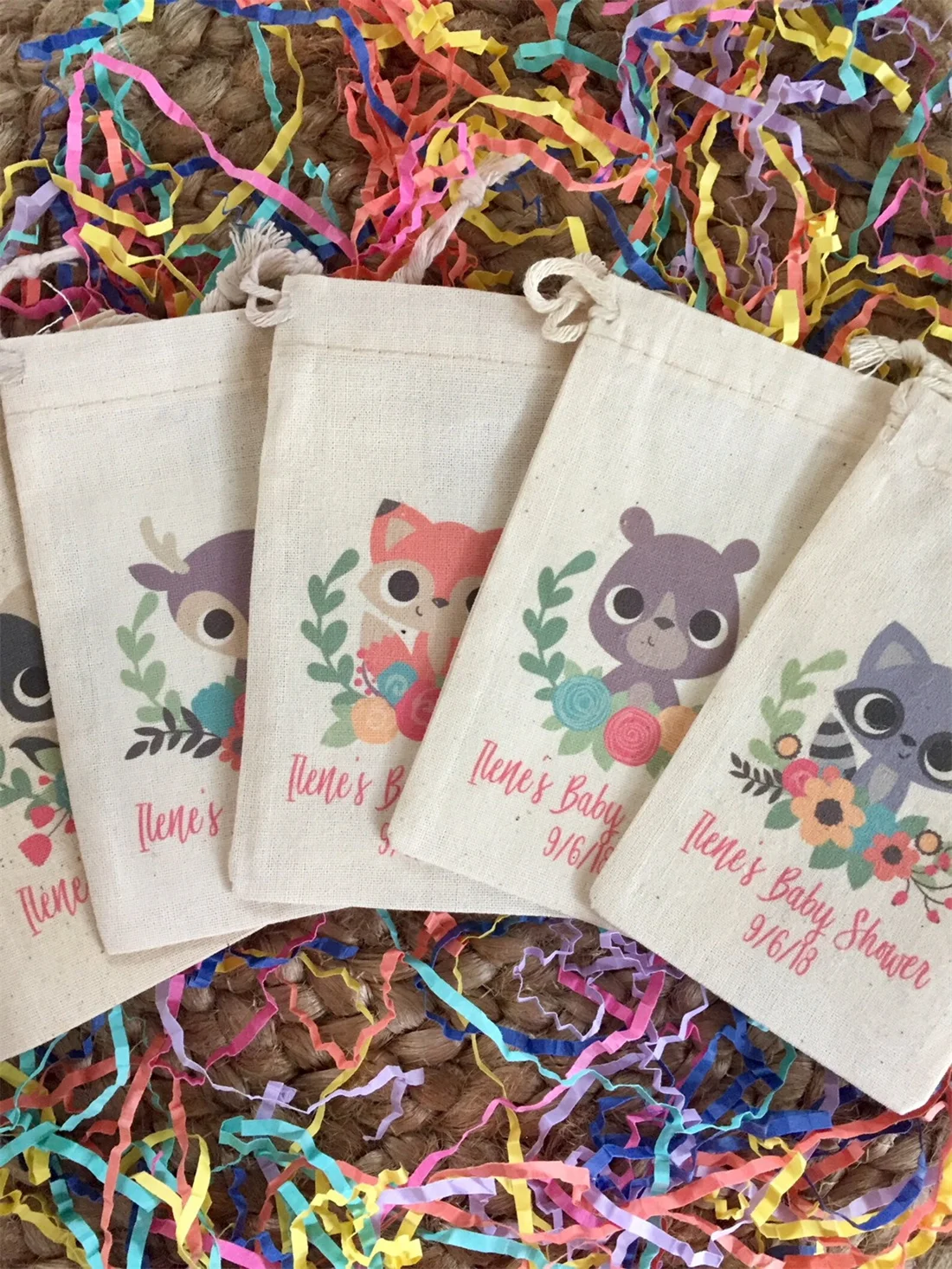 

20PCS Woodland Theme Forest Animal Favor Bags for Birthday or Baby Shower - Custom Muslin Cotton Bags